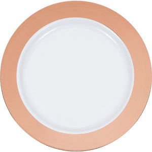 Bulk Pack of 20 7.5" Rose Gold Rim Plastic Plate