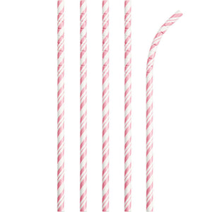 Bulk Pack of 48 Classic Pink Striped Paper Straws