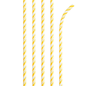 Bulk Pack of 48 School Bus Yellow Striped Paper Straws