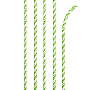 Bulk Pack of 48 Fresh Lime Green Striped Paper Straws