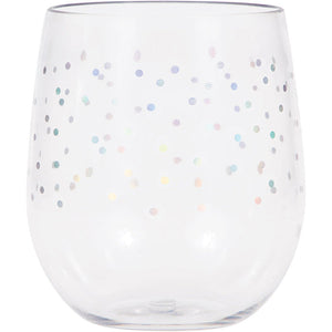 Bulk Pack of 2 Iridescent Dots Plastic Stemless Wine Glass