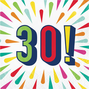 Bulk Pack of 32 "30" Birthday Burst Luncheon Napkin