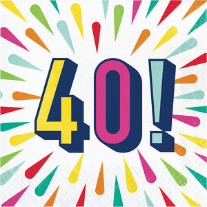 Bulk Pack of 32 "40" Birthday Burst Luncheon Napkin