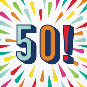 Bulk Pack of 32 "50" Birthday Burst Luncheon Napkin