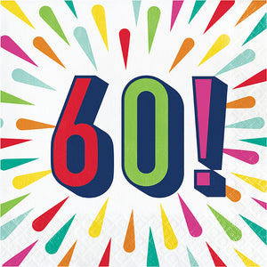 Bulk Pack of 32 "60" Birthday Burst Luncheon Napkin