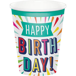 Bulk Pack of 16 Birthday Burst Paper Hot/Cold Cups 9Oz