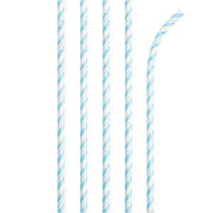 Bulk Pack of 48 Pastel Blue Striped Paper Straws