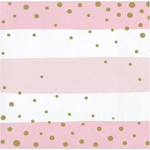 Bulk Pack of 32 Pink Gold Celebration Beverage Napkins