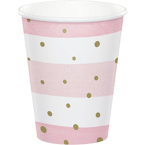 Bulk Pack of 16 Pink Gold Celebration Paper Paper Hot/Cold Cups 9Oz