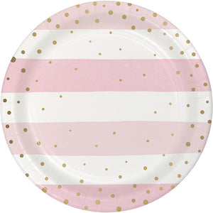 Bulk Pack of 16 Pink Gold Celebration Paper/Foil Dessert Plate