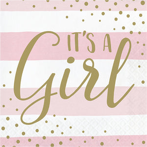 Bulk Pack of 32 Pink Gold Celebration "It's a Girl" Luncheon Napkin