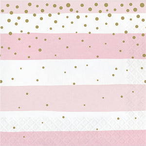 Bulk Pack of 32 Pink Gold Celebration Stripes Luncheon Napkin