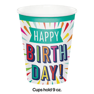 Bulk Pack of 16 Birthday Burst Paper Hot/Cold Cups 9Oz