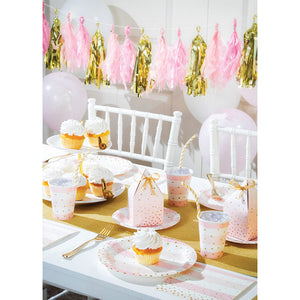 Bulk Pack of 16 Pink Gold Celebration Stripes Dinner Plate, Foil