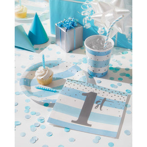 Bulk Pack of 32 Blue Silver Celebration Stripes Luncheon Napkin