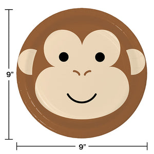 Bulk Pack of 16 Animal Faces Monkey Dinner Plate