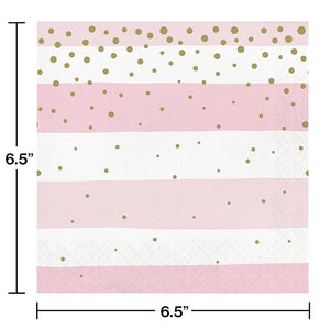 Bulk Pack of 32 Pink Gold Celebration Stripes Luncheon Napkin