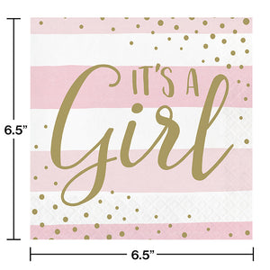 Bulk Pack of 32 Pink Gold Celebration "It's a Girl" Luncheon Napkin