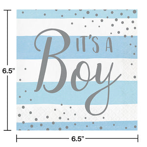 Bulk Pack of 32 Blue Silver Celebration "It's a Boy" Luncheon Napkin