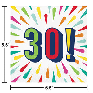 Bulk Pack of 32 "30" Birthday Burst Luncheon Napkin