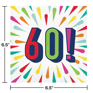 Bulk Pack of 32 "60" Birthday Burst Luncheon Napkin