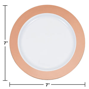 Bulk Pack of 20 7.5" Rose Gold Rim Plastic Plate