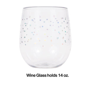 Bulk Pack of 2 Iridescent Dots Plastic Stemless Wine Glass