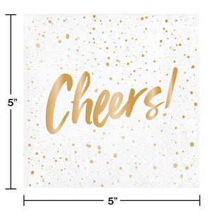 Bulk Pack of 48 Cheers Gold Foil Beverage Napkins By Elise