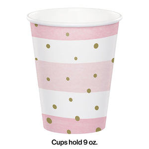 Bulk Pack of 16 Pink Gold Celebration Paper Paper Hot/Cold Cups 9Oz