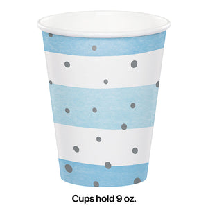 Bulk Pack of 16 Blue Silver Celebration Paper Hot/Cold Cups 9Oz