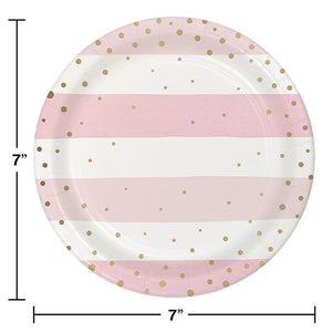 Bulk Pack of 16 Pink Gold Celebration Paper/Foil Dessert Plate