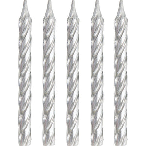 Bulk Pack of 48 Silver Spiral Candles