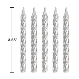 Bulk Pack of 48 Silver Spiral Candles