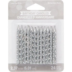 Bulk Pack of 48 Silver Spiral Candles