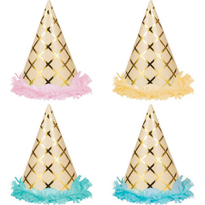 Bulk Pack of 16 Ice Cream Party Foil Fringe Hat, Child's