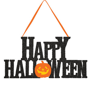 Bulk Pack of 3 Happy Halloween Glitter Hanging Sign