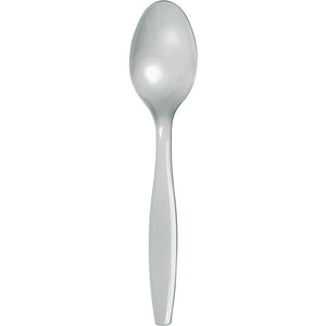 Bulk Pack of 48 Shimmering Silver Plastic Spoons