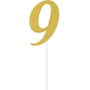 Bulk Pack of 2 Gold Glitter #9 Cake Topper