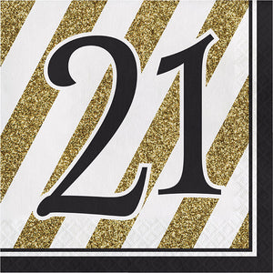 Bulk Pack of 32 Black & Gold 21st Birthday Napkins