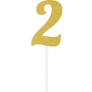 Bulk Pack of 2 Gold Glitter #2 Cake Topper