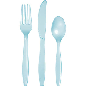 Bulk Pack of 48 Pastel Blue Assorted Plastic Cutlery