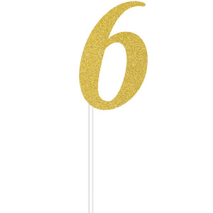 Bulk Pack of 2 Gold Glitter #6 Cake Topper