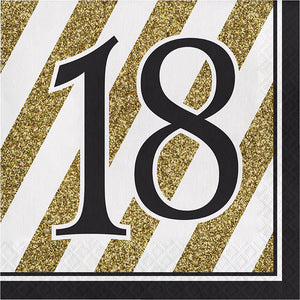 Bulk Pack of 32 Black & Gold 18th Birthday Napkins