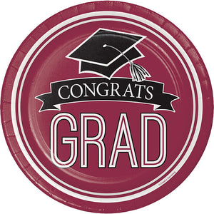 Bulk Pack of 36 Burgundy Graduation Red Paper Plates