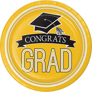 Bulk Pack of 36 Yellow Graduation Paper Plates