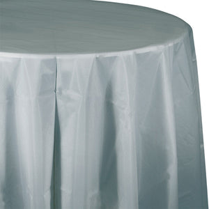 Bulk Pack of 2 Shimmering Silver Round Plastic Tablecover, 82"