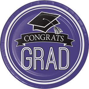 Bulk Pack of 36 Purple Graduation Paper Plates