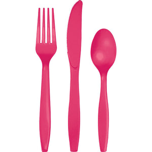 Bulk Pack of 48 Hot Magenta Pink Assorted Plastic Cutlery