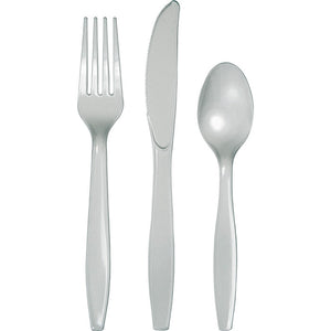 Bulk Pack of 48 Shimmering Silver Assorted Plastic Cutlery