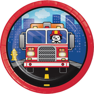 Bulk Pack of 24 Fire Truck Paper Dessert Plates